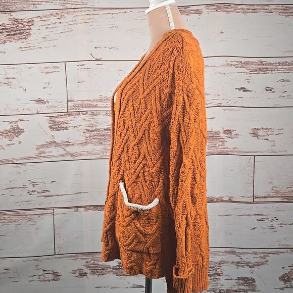 Free People Montana Cable Cardigan Pumpkin Orange Size XS - Picture 2 of 7